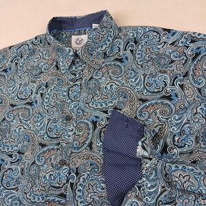 Kilburne & Finch XXL Mens Shirt Casual Blue Paisley Long Sleeve Flip Cuff